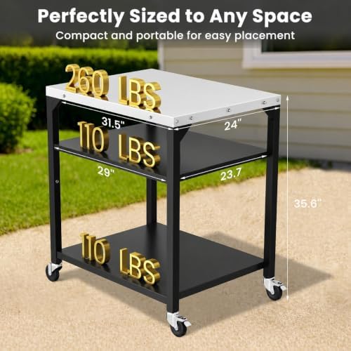 Hisencn 3-Tier Pizza Oven Table, Stainless Steel Outdoor Grill Prep Cart - Image 2