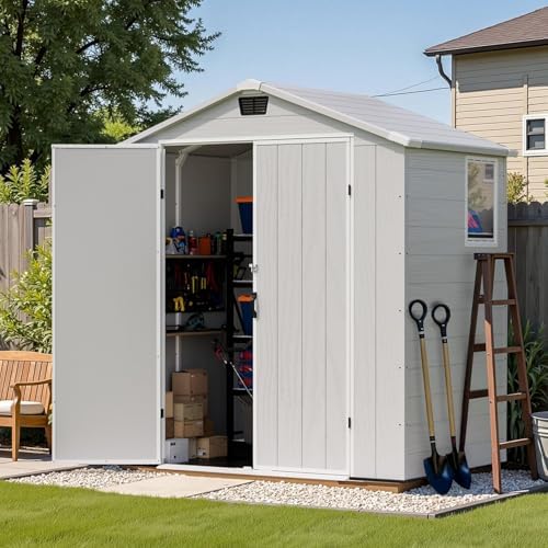 Patiowell 6X4 FT Resin Outdoor Storage Shed with Floor, Light Grey - Image 3