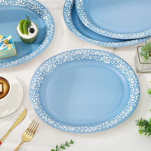 Whaline 50 Pcs Cielito Lindo Paper Plates 12 x 10 Inch Blue Platos De Barro Mexicanos Disposable Dinner Plates Mexico Fiesta Party Supplies for Baby Shower Wedding Decor - Image 4