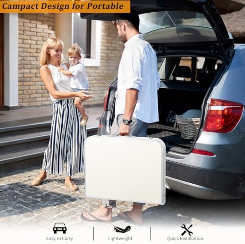 Outvita 3ft Portable Folding Camping Table Lightweight Suitcase White - Image 6