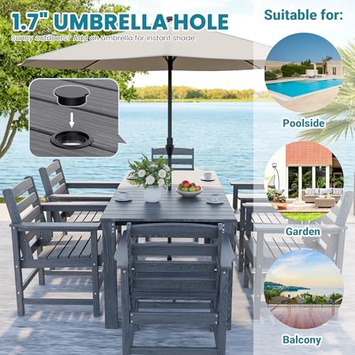 Dining Table Set, 10-Piece HDPE Outdoor Dining Set for 8, Gray - Image 4