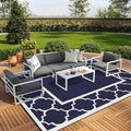 GENIMO Outdoor Rug, Waterproof Plastic Rugs 10'x14' for Camping Blue White by GENIMO