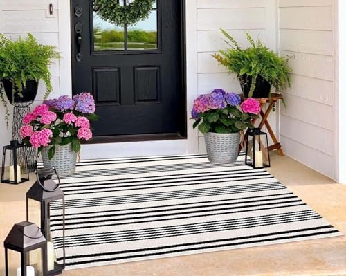 Black and White Outdoor Rug 3'x 5' Fall Area Rug Farmhouse Front Porch Rug by BUAGETUP