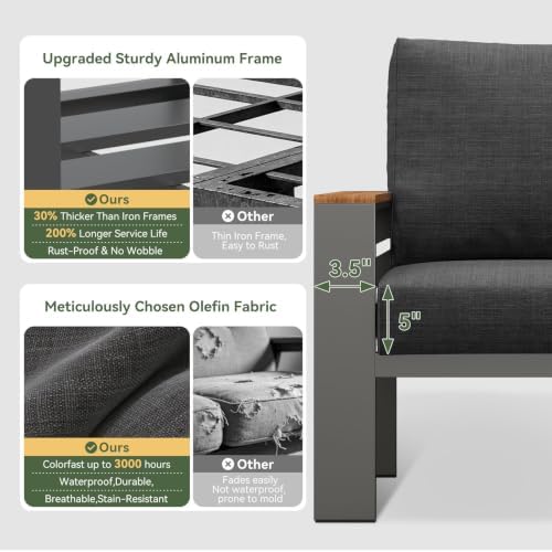 Aoxun Patio Furniture Set, Aluminum Outdoor Furniture with Oversized Seats - Image 4