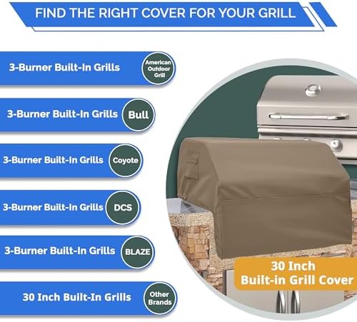 Covers & All Built-in Grill Cover for Outdoor Grill – Heavy Duty 12 oz Waterproof Built-in BBQ Grill Cover, PVC-Coated Polyester with Elastic Hem for Snug Fit (30 x 26 x 14 inches, Beige) - Image 3