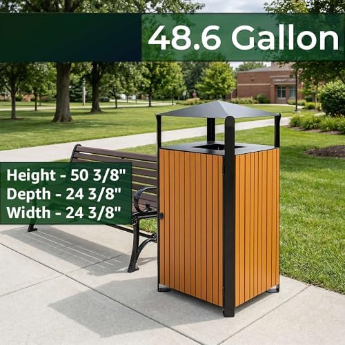 5/Pack 48.6 Gallon Square Outdoor Trash Can - Decorative Steel and Wood Composite Commercial Waste Receptacle with Hooded Covered Top, Galvanized Steel Liner, and Locking Side Access Door - Image 2