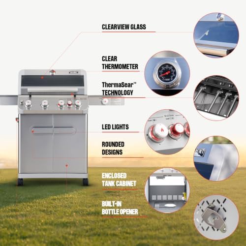 Monument Grills Mesa Series, 4+1 Outdoor Barbecue Stainless Steel Propane Gas Grill, 4 Burners & 1 Side Burner 62,000 BTU Patio Garden Barbecue Grill with Knob Controls, Mesa415BZ - Image 5