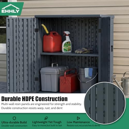 EHHLY Heavy Duty Small Storage Cabinet Outdoor Weatherproof, 14 Cuft Garage Storage Cabinet with 2 Adjustable Shelves, Lockable Kitchen Pantry Closer Organizer, 31Wx23Lx34H, Sage Grey - Image 5
