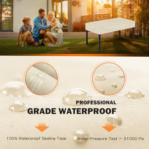 TOHONFOO Waterproof Rectangular Patio Table Cover, 75" x 40" x 6", Beige - Image 3