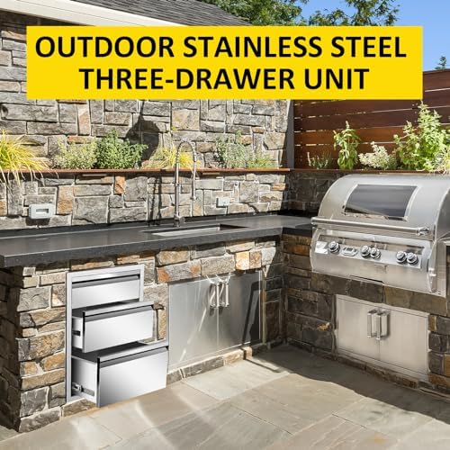 Outdoor Kitchen Drawers Triple BBQ Drawers 20" W x 27" H x 23" D Flush Mount Stainless Steel Drawer with Hidden Handle for Outdoor Kitchen - Image 5