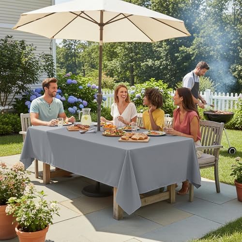 LUSHVIDA Rectangle Outdoor Tablecloth with Umbrella Hole 60x102 Inch Silver - Image 3