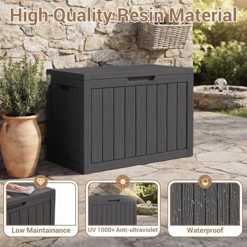 DRATO 60Gal Weatherproof Resin Deck Box, Black Lockable Outdoor Storage Bin - Image 3