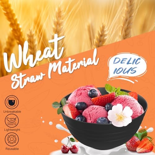 Wheat Straw Dinnerware Sets, Unbreakable Kids Plates and Bowls Sets 20-Piece Service for 4, Alternative Plastic Outdoor Camping Dishes, Microwave & Dishwasher Safe - Black - Image 3