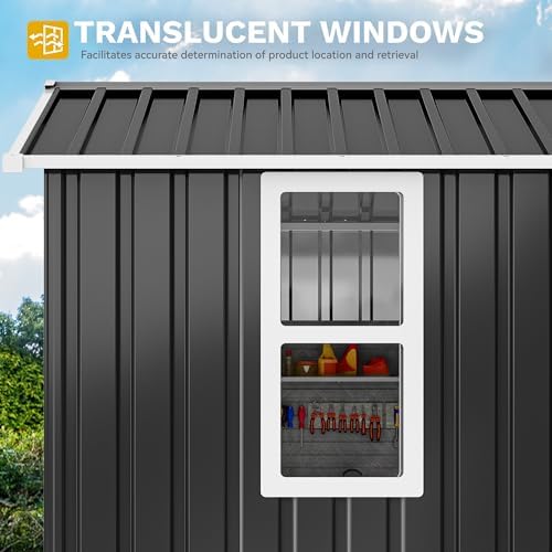 DWVO 6x4ft Large Tool Storage Shed with Window, Lockable Doors, Gray White - Image 6