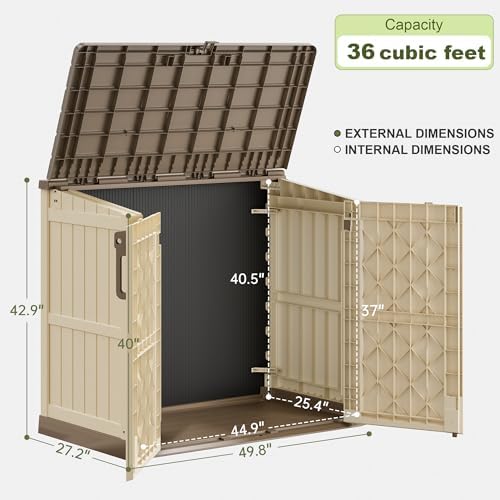 Plastic Outdoor Storage Shed, 36 Cu Ft Waterproof Outdoor Storage Cabinet with Dual Lock Door for Backyard, Patio, Garage, Garden to Store Tools & Accessories, Wood-Grain (Brown-Beige) - Image 6