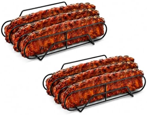 Rib Rack for Smoking –Rib Racks for Grilling and Smoking for 3 Full Racks of Ribs– Fits 18" Smoker, Weber, Kamado, Traeger – BBQ Grill Accessories for Men & Meat Lovers（15", Black, 2 Pack） by Unknown