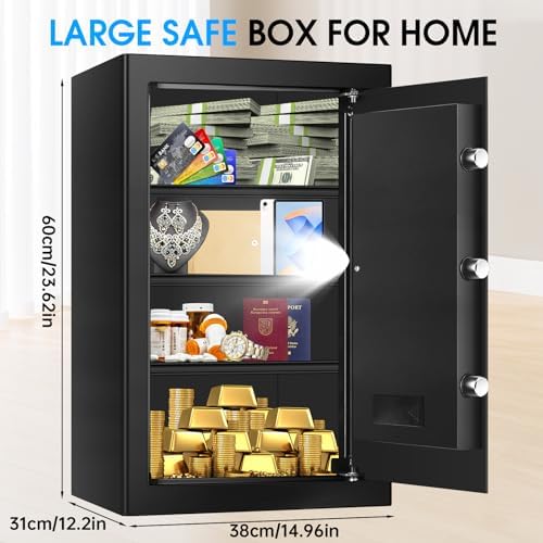 5.2 Cuft Large Home Safes Fire Waterproof, Fireproof Safe Box for Home with Programmable Keypad, Spare Keys and 3 Removable Shelves, Anti-Theft Security Fireproof Document Safe for Money Valuables - Image 4