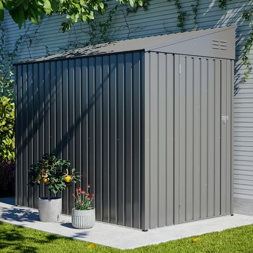 YOPTO 4x7 FT Outdoor Storage Shed Lean to Shed,Metal Shed W/Lockable Door & Air Vent,All Weather Waterproof Garden Tool House W/Reversible Installation,for Backyard,Patio,Lawn,Dark Gray - Image 2