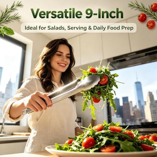 Stainless Steel Cooking Tong Set - 12" & 9" Locking Kitchen Tongs - Image 5