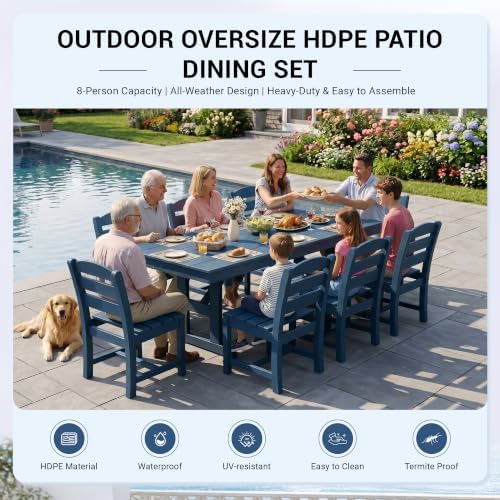 KINGYES Outdoor Armless Dining Chairs Set of 8,HDPE Patio Chairs,Blue - Image 6