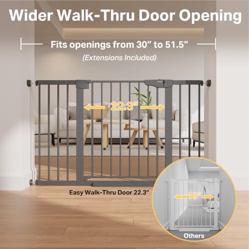 Cumbor 30-51.5 in Extra Wide Baby Gate for Stairs, Dog Gate, Cool Gray - Image 2