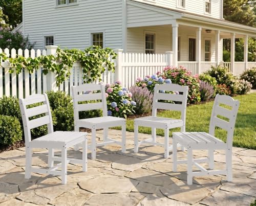 KINGYES Outdoor Armless Dining Chairs Set of 4,HDPE Patio Chairs,White by KINGYES