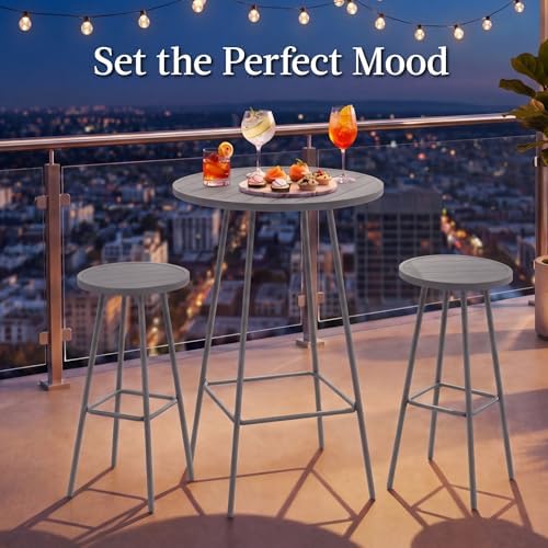 Best Choice Products 3-Piece Patio Dining Set, Bar Height, Outdoor Bistro Set, Outdoor Round Bar Table w/ 2 Bar Stools, Steel - Gray - Image 4