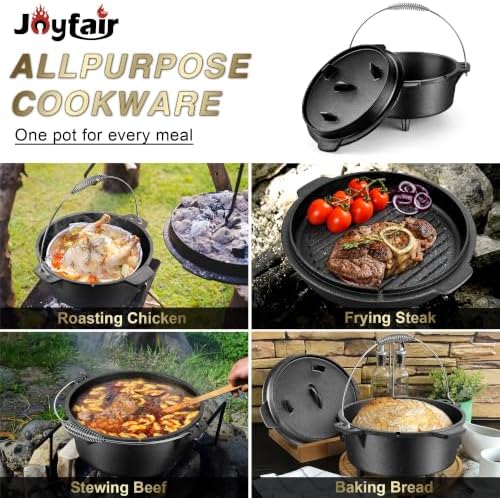 Joyfair Pre-seasoned Cast Iron Camp Dutch Oven, 7.6QT Pot & 2QT Skillet Lid - Image 5