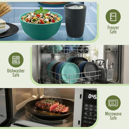 40 PCS Wheat Straw Plates and Bowls Sets,Dishware Set for 8,Unbreakable Kitchen Plates and Bowls Set for Travel Party Dishwasher & Microwave Safe Lightweight Plastic Dishes Set - Calm Tones - Image 6