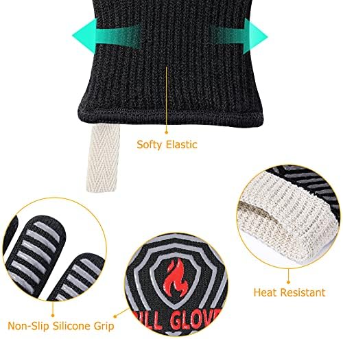 QUWIN BBQ Gloves, Oven Gloves 1472℉ Extreme Heat Resistant, Grilling Gloves Silicone Non-Slip Oven Mitts, Kitchen Gloves for BBQ, Grilling, Cooking, Baking-1 Pair… (Black, One Size(Long Cuff)) - Image 6