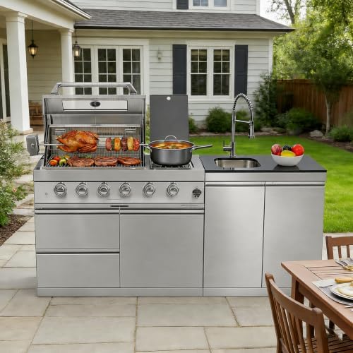 79" Modular Outdoor Kitchen with 4 Burners 72,000 BTU Natural Gas Grill,Rotisserie Oven,Side Burner,Sink & Marble Countertop.Gas Grill for Backyard and Patio.(Natural Gas) - Image 3
