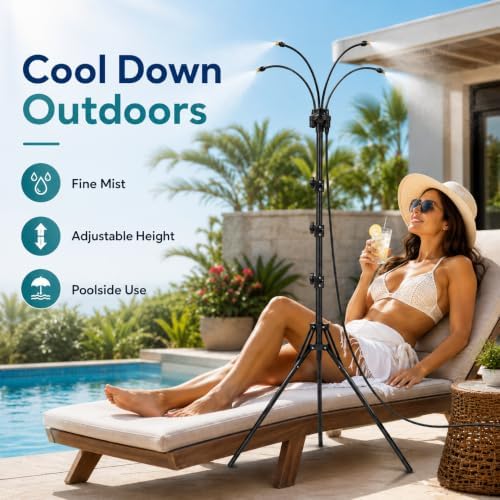 6FT Height Adjustable Standing Mister, Outdoor Misting System, 26FT Hose - Image 2