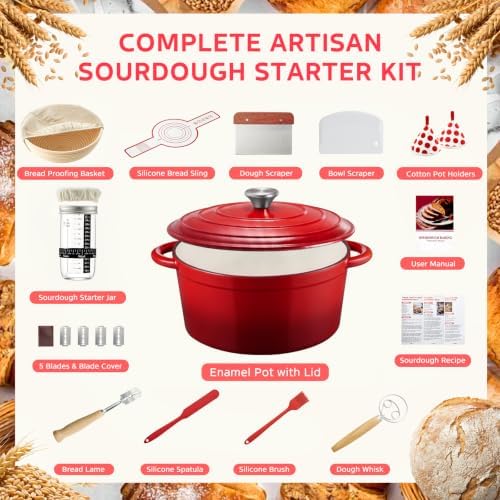 Sourdough Starter Kit with Enamel Cast Iron Pot 6.5 QT for Bread Baking - Image 3