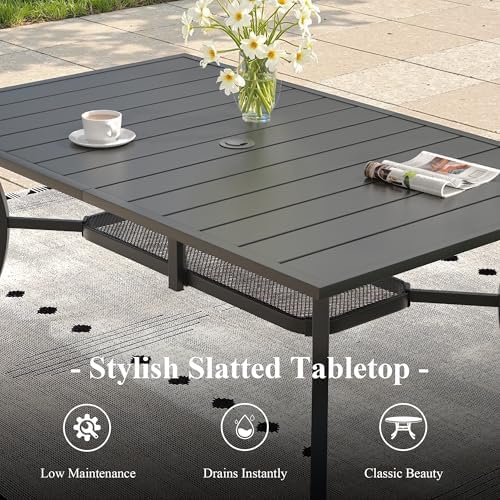 Outdoor Dining Table for 6, 59.2" Rectangle Outdoor Table with Adjustable Umbrella Hole and Storage Shelf, All-Weather Metal Patio Dining Table for Lawn Garden Backyard Deck, Black - Image 5