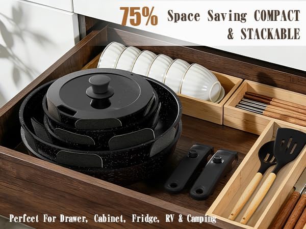 Umite Chef 21Pcs Pots and Pans Set Non Stick, Nonstick Ceramic Cookware Sets Detachable Handle, Non Toxic Healthy Induction Cookware, Kitchen Cooking Set, with Frying Pans Set, Dishwasher/Oven Safe - Image 5