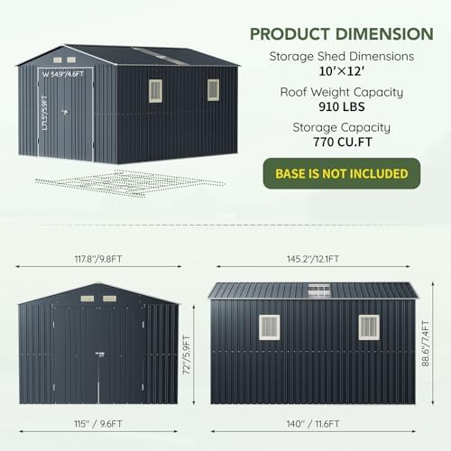 10 x 12 FT Metal Storage Shed for Backyard Nightblue - Image 2