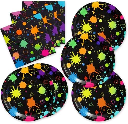40pcs Neon Party Supplies Paper Plate and Napkins Neon Glow Birthday Colorful Graffiti Party Decoration for Glow Kids Baby Shower Birthday Decorations by Frypeas