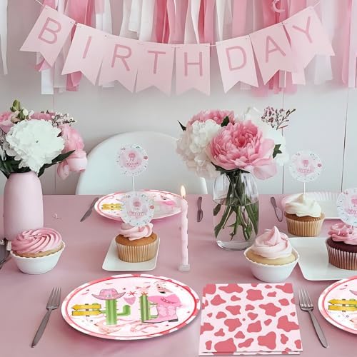 40PCS Pink Western Cowgirl Birthday Party Decoration Western Paper Dessert Plates and Napkins Set Cowgirl Birthday Party Decorations for Girls Cowboy Birthday Baby Shower - Image 5