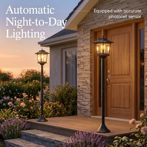PASAMIC Solar Post Lights Outdoor, 2-Pack 63" Solar Lamp Posts Waterproof with 1 Replaceable Bulb, Warm White Dusk to Dawn Pole Lights for Garden, Patio, Pathway - Image 3