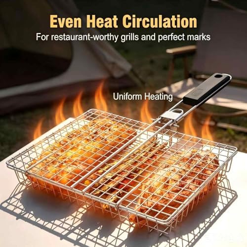 Stainless Steel Folding Grill Basket (12.6"x8.86"x1.57") - Portable BBQ Grilling Basket for Fish, Shrimp, Vegetables & Meats, Outdoor Camping Grilling Accessories, Perfect Grilling Gifts - Image 4