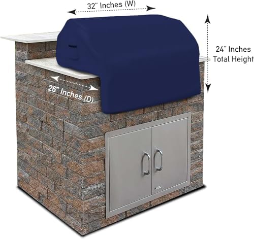 Covers & All Built-in Grill Cover for Outdoor Grill – Heavy Duty 12 oz Waterproof Built-in BBQ Grill Cover, PVC-Coated Polyester with Elastic Hem for Snug Fit (32 x 26 x 24 inches, Blue) - Image 2