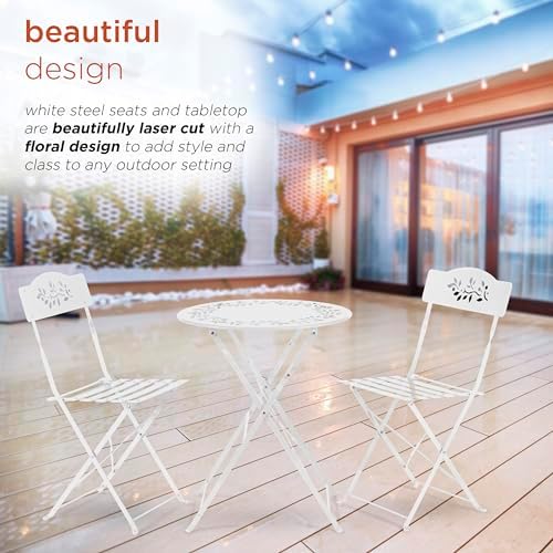 Alpine Corporation Indoor/Outdoor 3-Piece Bistro Set Folding Table and Chairs Patio Seating, White - Image 5