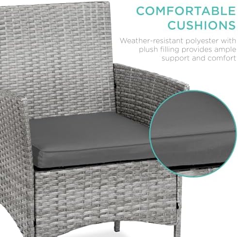 Best Choice Products 3-Piece Outdoor Wicker Conversation Bistro Set, Space Saving Patio Furniture for Garden w/Side Table - Gray/Gray - Image 4