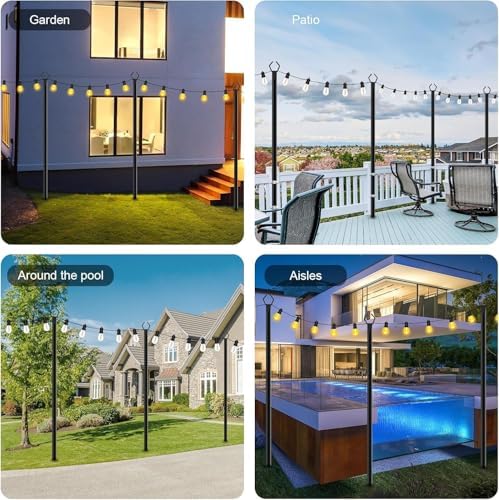 2 Pack String Light Poles,10 Ft Metal Poles with Fork for Outdoor String Lights,Outdoor Light Poles with Fork,Poles/Post/Stand for Outside,Patio,Deck,Backyard,Garden Wedding,Party - Image 2