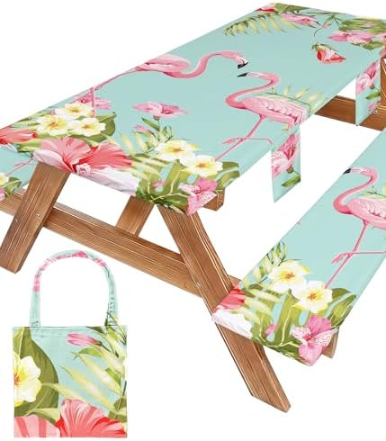 Picnic Table Cover with Bench Covers Tablecloth Glamping Essentials Travel Vacation Table Cloth Outdoor Cool Fun Unique Ideas Gifts for Camper Camping Lovers RV Owner Family Couple Women Female Mom by Wrakus