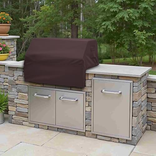 Covers & All Built-in Grill Cover for Outdoor Grill – Heavy Duty 12 oz Waterproof Built-in BBQ Grill Cover, PVC-Coated Polyester with Elastic Hem for Snug Fit (40.5 x 26.75 x 22.25 inches, Coffee) - Image 4