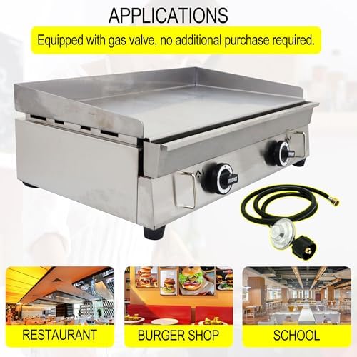 TECHTONGDA LPG Gas Countertop Flat Top Griddle Commercial Stainless Steel Griddle Grill Hot Plate BBQ Teppanyaki Grill with Adjustable Temperature Control for Restaurant Kitchen 2800Pa 28.94x16.14 in - Image 5