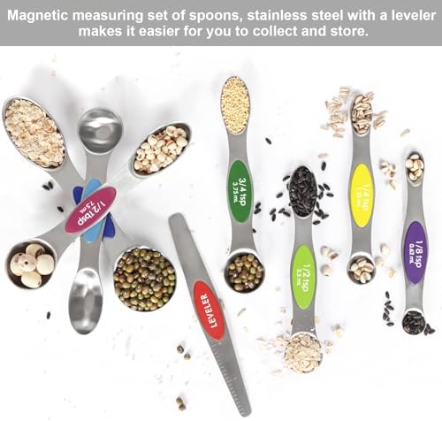 Multicolor Magnetic Measuring Spoons Set with Leveler - Image 3