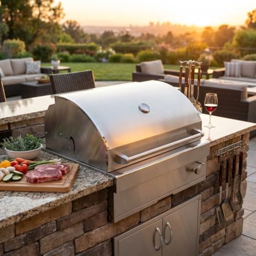 Turbo Charcoal 32 Inch Built-In Stainless Steel BBQ Grill with Charcoal Tray - Image 5