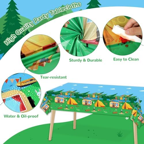 OBUSATT Camping Party Decoration Happy Camper Party Plates Napkins Tablecloth Camping Adventure Party Supplies Camping Birthday Disposable Tableware Set for Camping Themed Events Supplies Serve 25 - Image 4